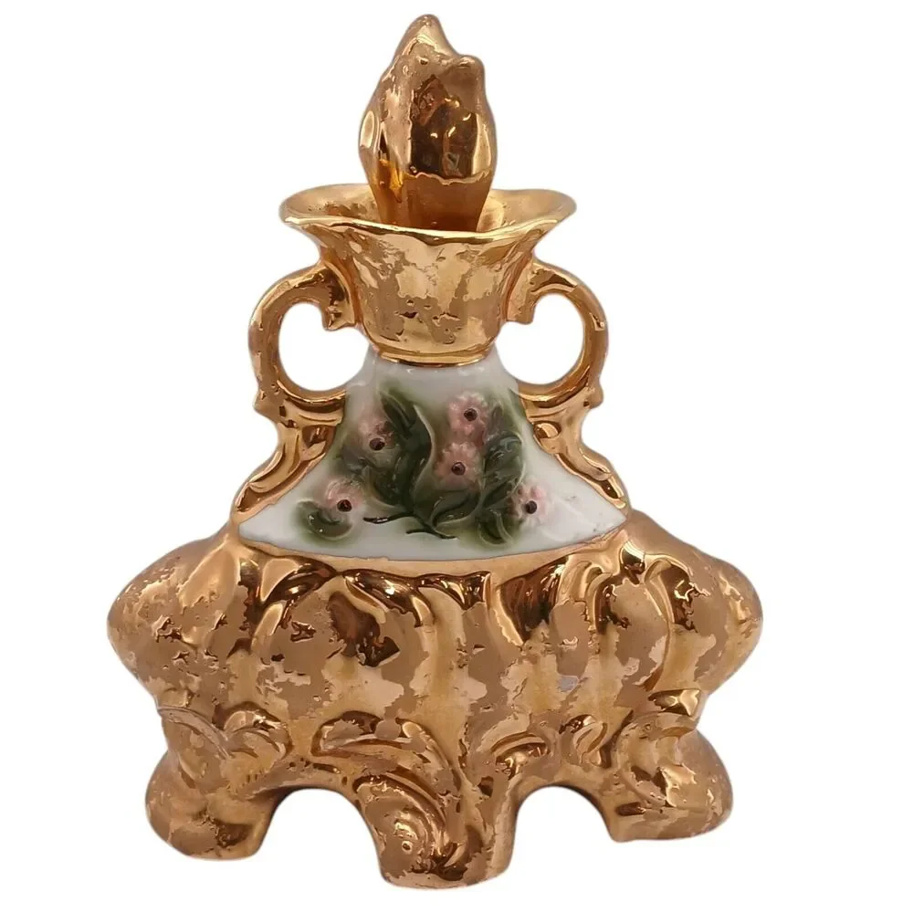 Jim Beam Liquor Decanter Distillery Whiskey Empty Vase Bottle Gold Regal China